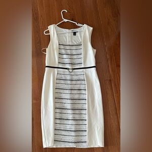 White House Black Market Ivory and Black Patterned Midi Dress